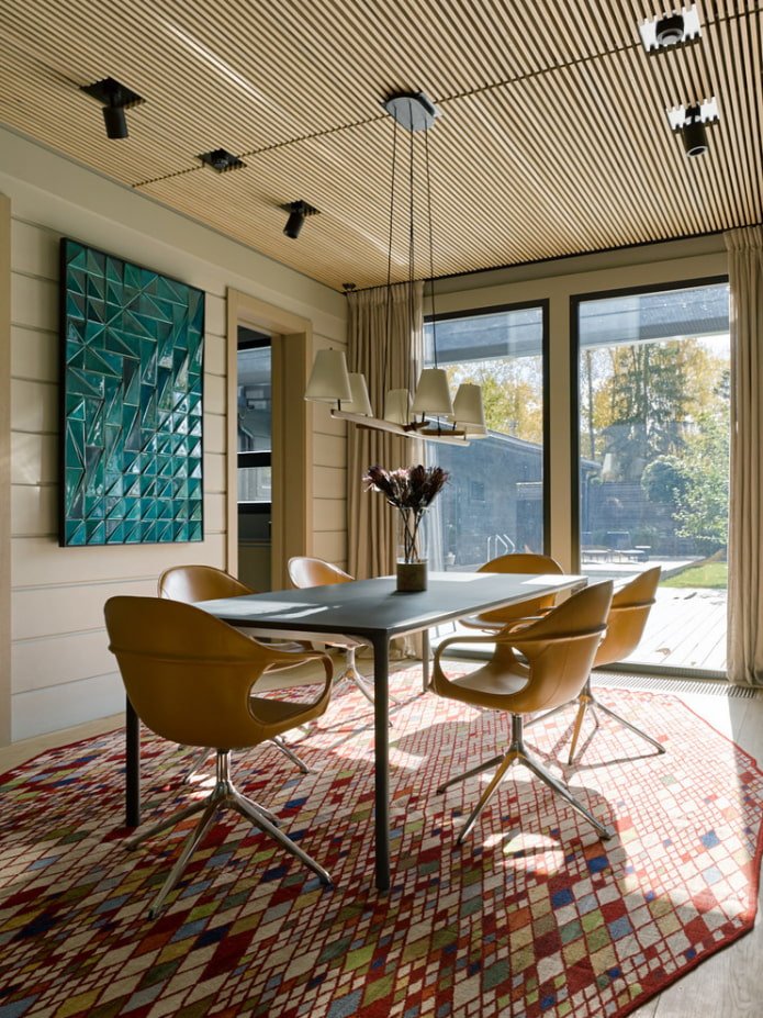 wooden slatted suspended structure