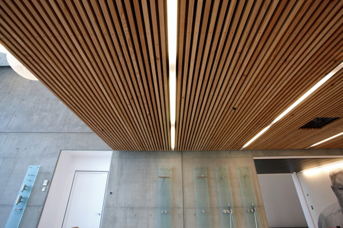 slatted suspended structure with backlighting