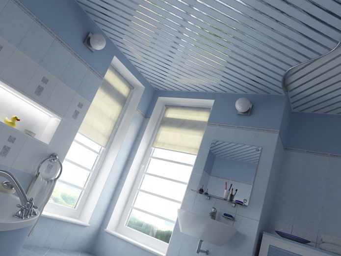 slatted suspended structure in the bathroom
