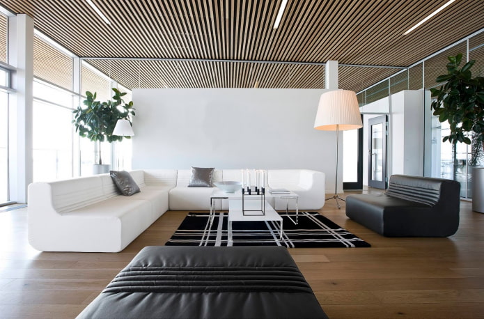 slatted suspended structure in a modern style