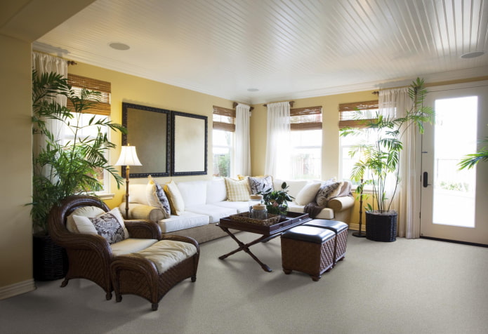 slatted suspended structure in the living room