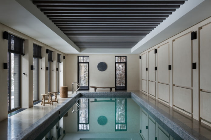 slatted suspended structure in the pool