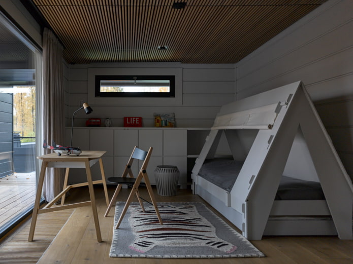 slatted suspended structure in Scandinavian style