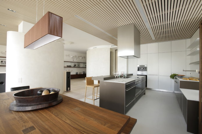 slatted suspended structure in a modern style