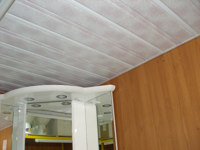 slatted suspended structure under marble