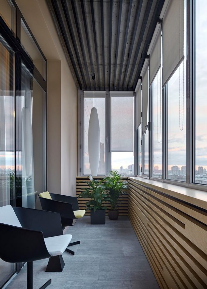slatted suspended structure on the loggia