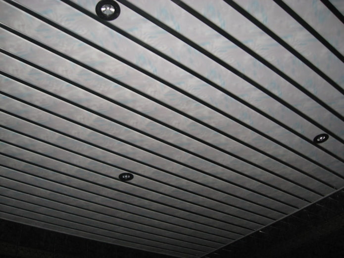 slatted suspended structure under marble