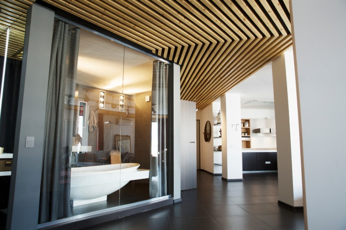 cube-shaped slatted suspended structure