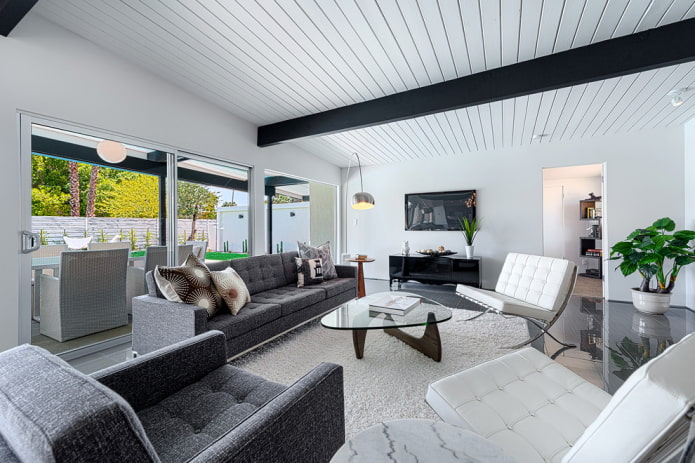 white slatted ceiling