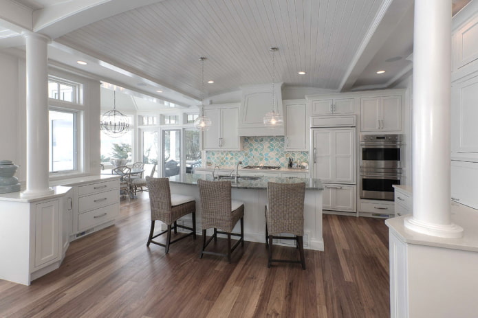 slatted hanging structure in the kitchen