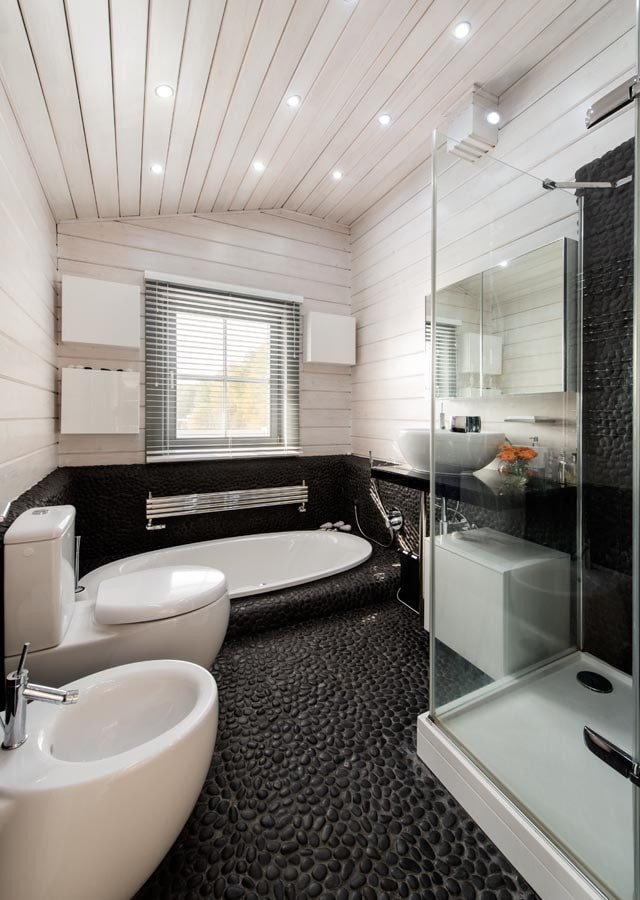 slatted suspended structure in the bathroom