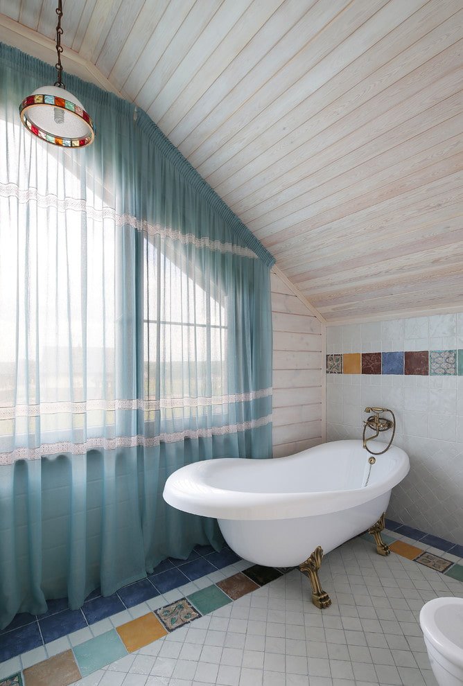 slatted suspended structure in the bathroom