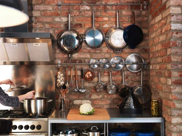 storage in the kitchen in a loft style