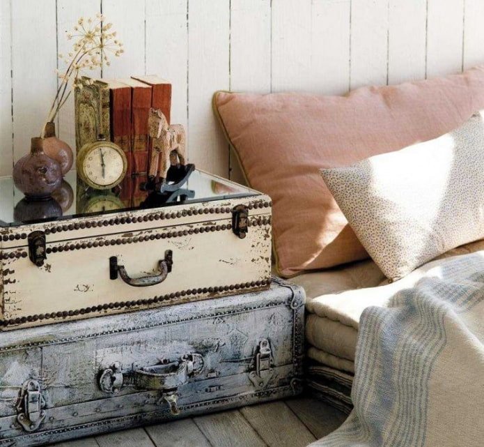 old suitcases as a nightstand