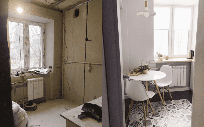 Photo before and after renovation