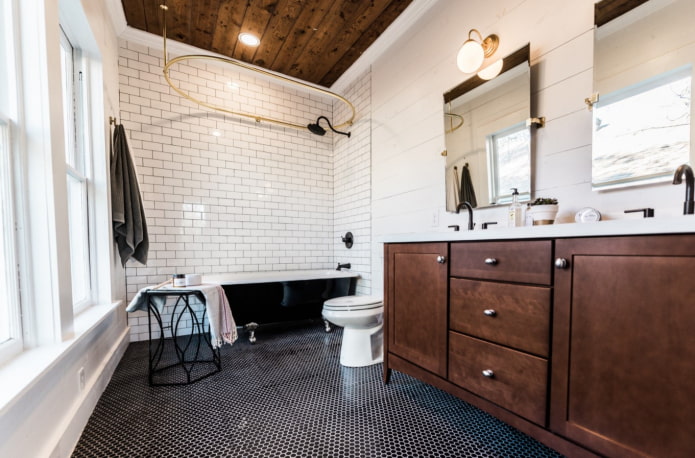 black and white bathroom in retro style