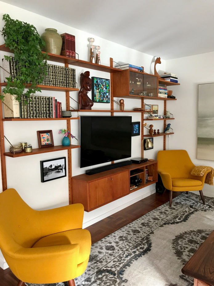 open shelves in the living room