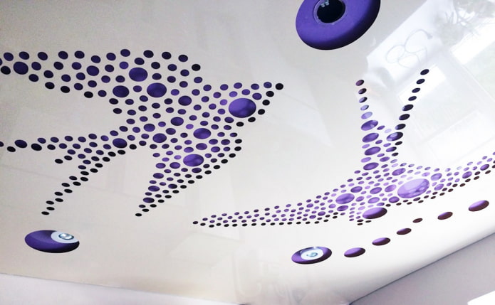 stretched fabric with perforation in the form of birds