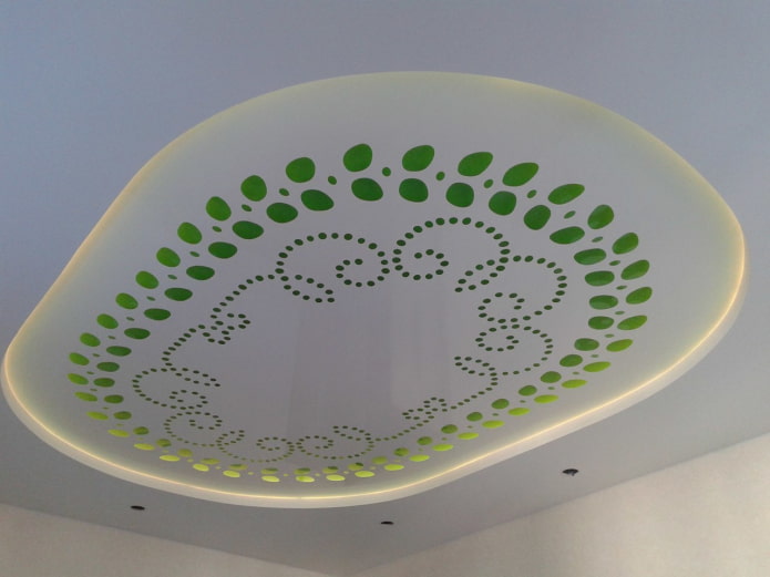 stretched ceiling with perforation in the form of patterns