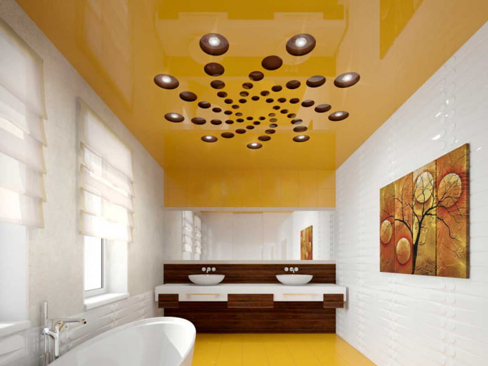 carved stretch ceiling in the bathroom
