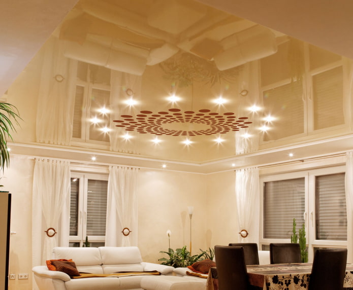 carved stretch ceiling in the living room