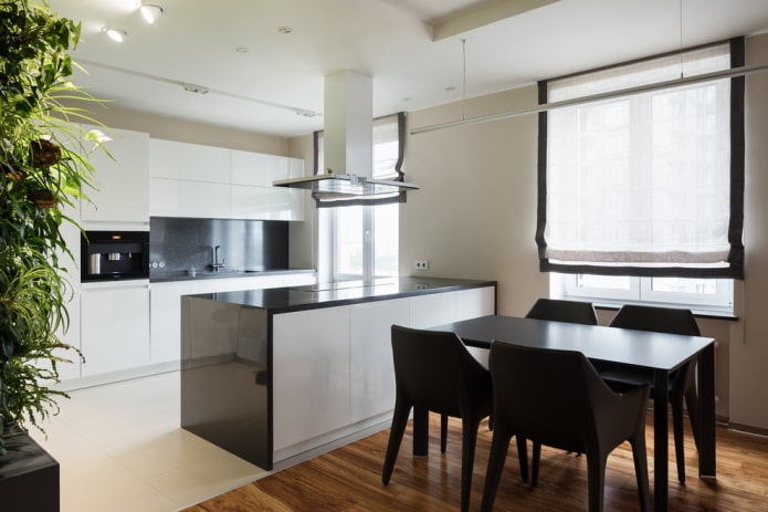 translucent roman curtains in the kitchen