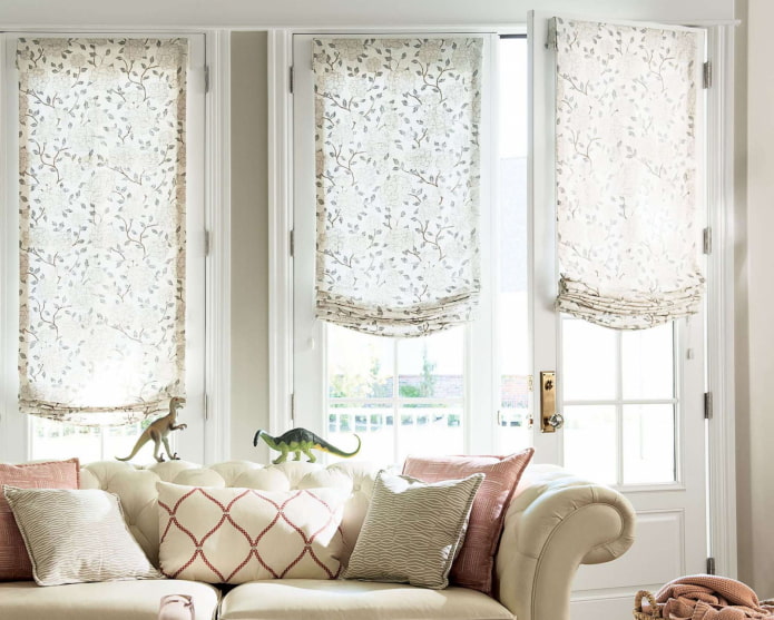 frameless roman curtains in the living room