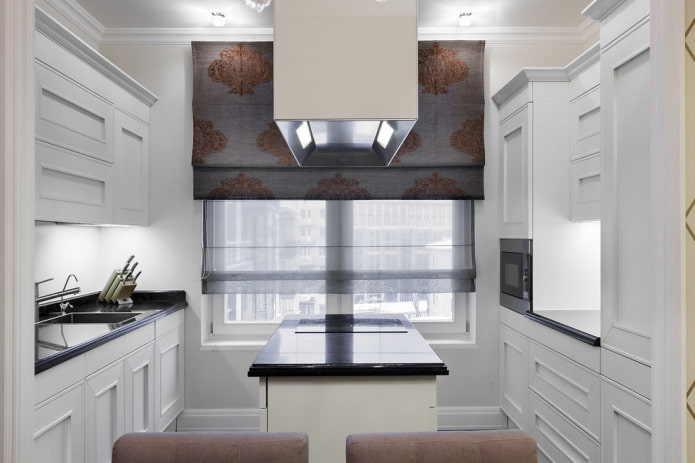 double roman curtains in the kitchen