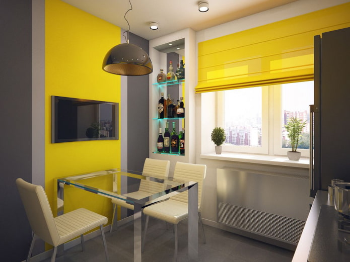yellow roman blinds in the kitchen