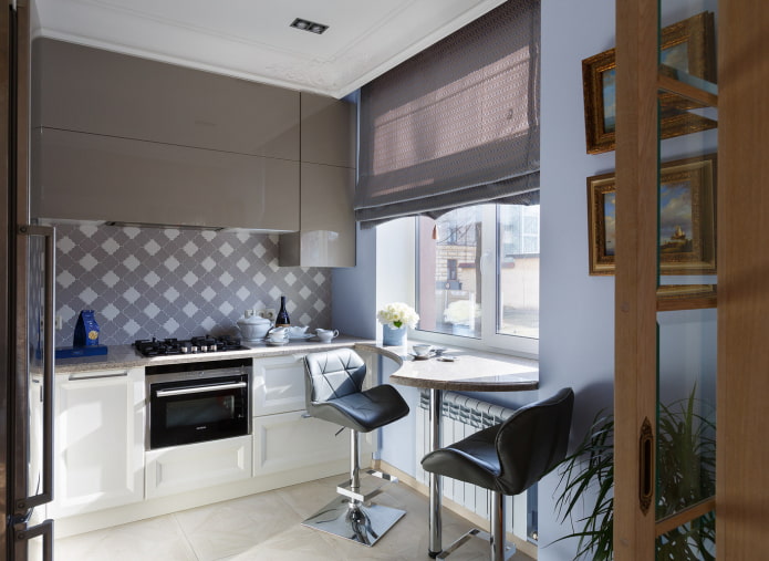 brown roman blinds in the kitchen interior