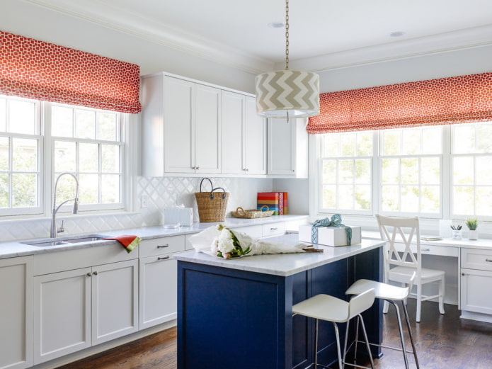 orange roman blinds in the kitchen interior
