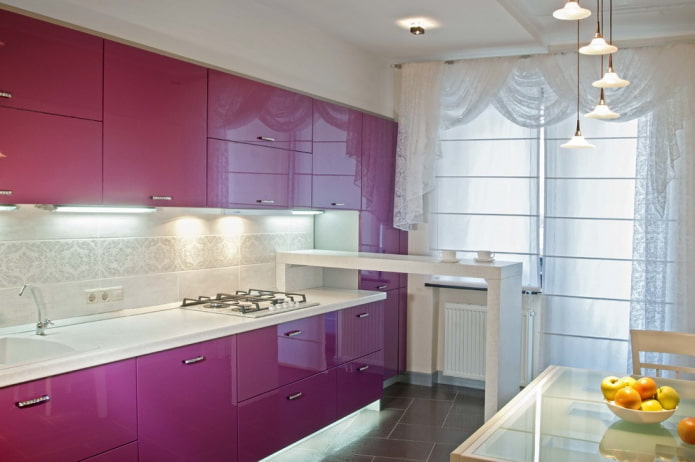 Roman blinds and curtains in the kitchen