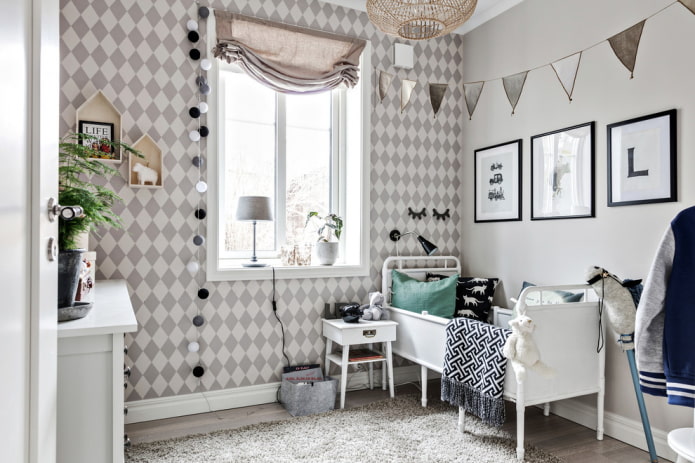 Roman blinds in a children's room in a Scandinavian style
