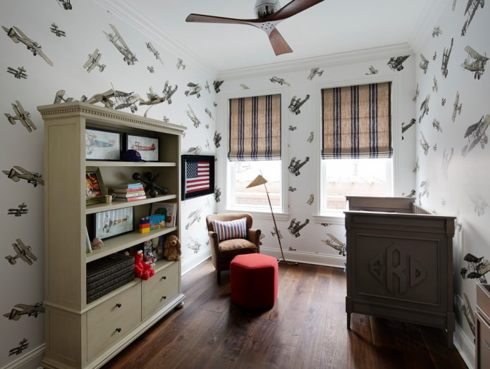 roman curtains in a boy's nursery