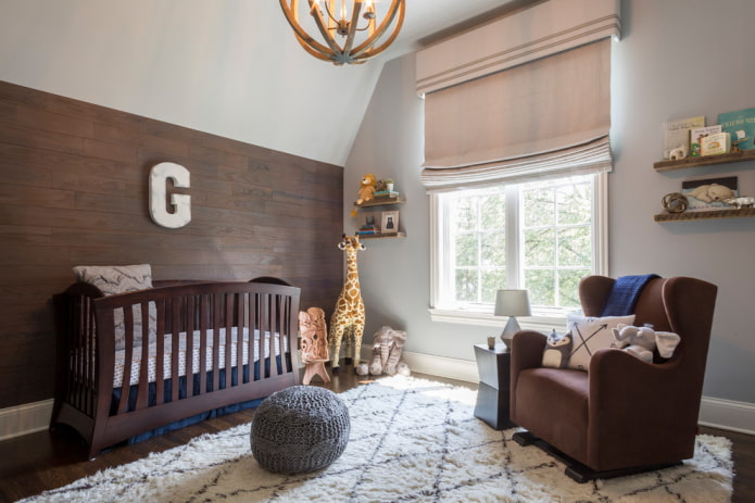 roman blinds with a hard lambrequin in the nursery