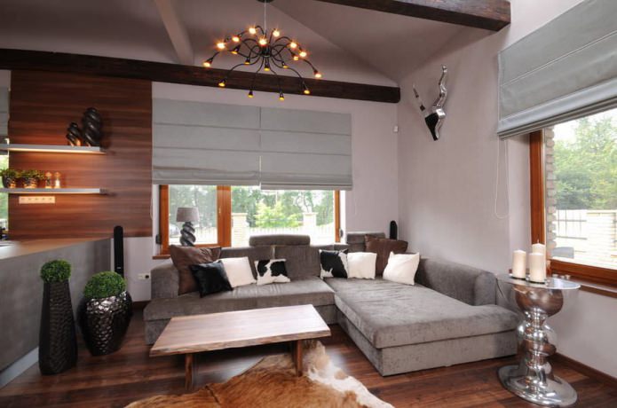 Roman blind in the living room interior