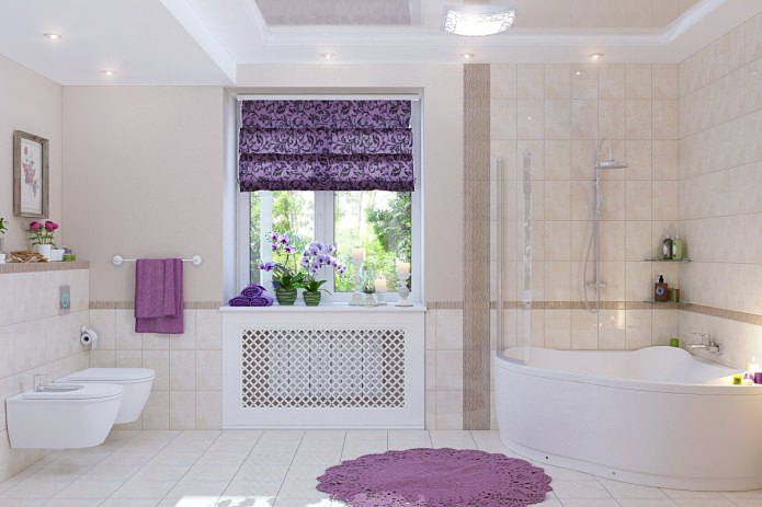 Roman blind window decoration in the bathroom