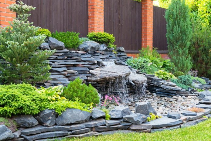Rock garden with a waterfall