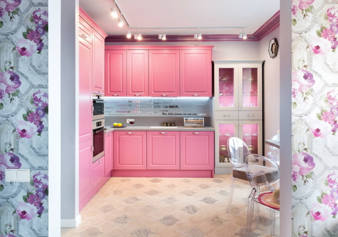 kitchen decoration in pink tones