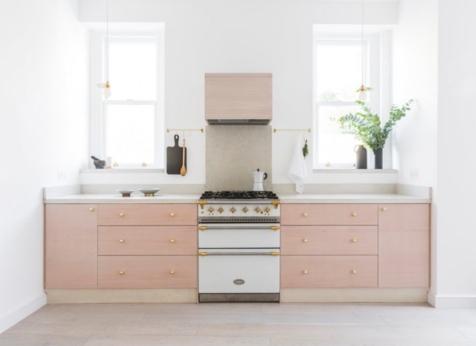 kitchen interior in pink tones