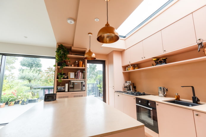 kitchen interior in pink tones