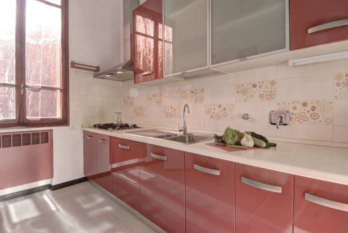 kitchen interior in pink tones