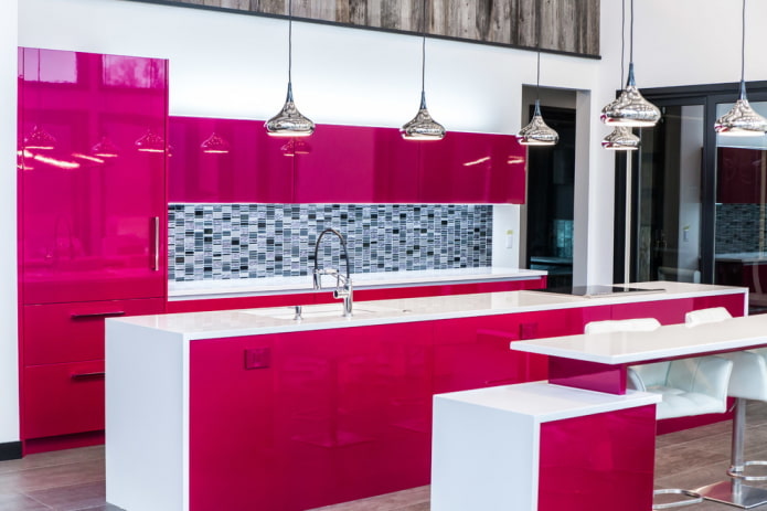 kitchen interior in pink tones