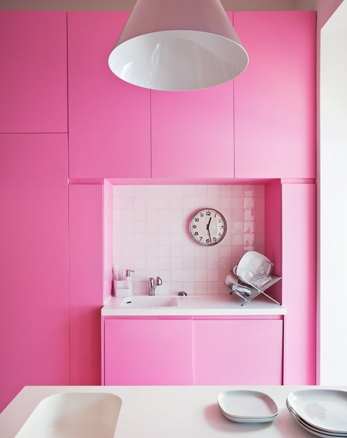 kitchen interior in pink tones
