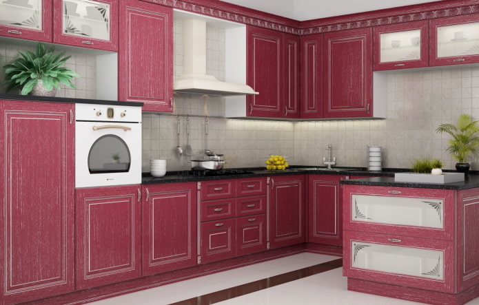 kitchen interior in pink tones