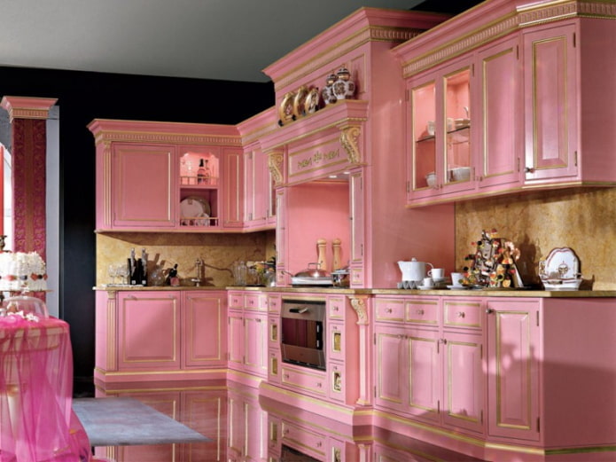 pink kitchen interior in classic style