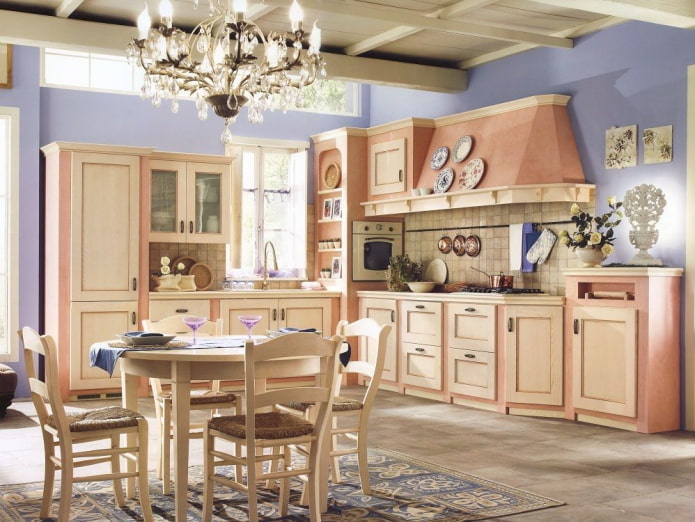 pink kitchen interior in Provence style