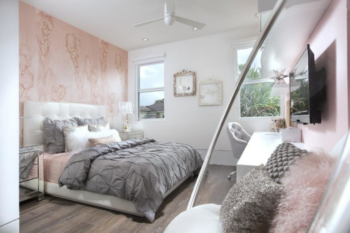 gray-pink bedroom interior
