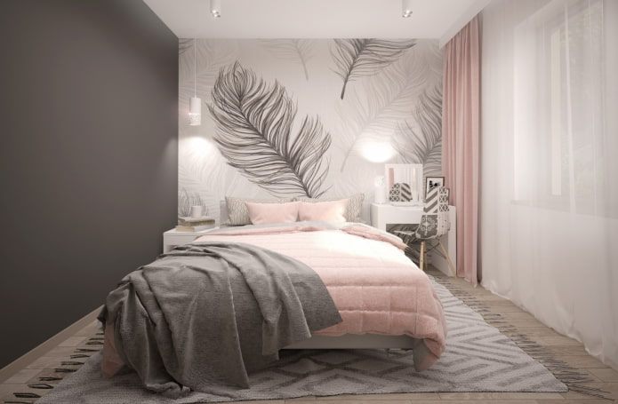 interior of a gray-pink bedroom