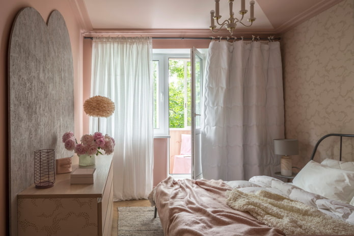 bedroom interior in pink and beige tones